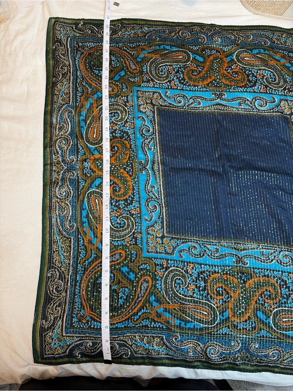 Vintage Oscar de la Renta Paisley Scarf in Navy, Teal & Olive
